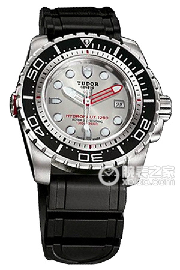 Tudor Aquarius 25000 - Rubber Black Bracelet Silver Plate Automatic machinery, stainless steel, 45mm