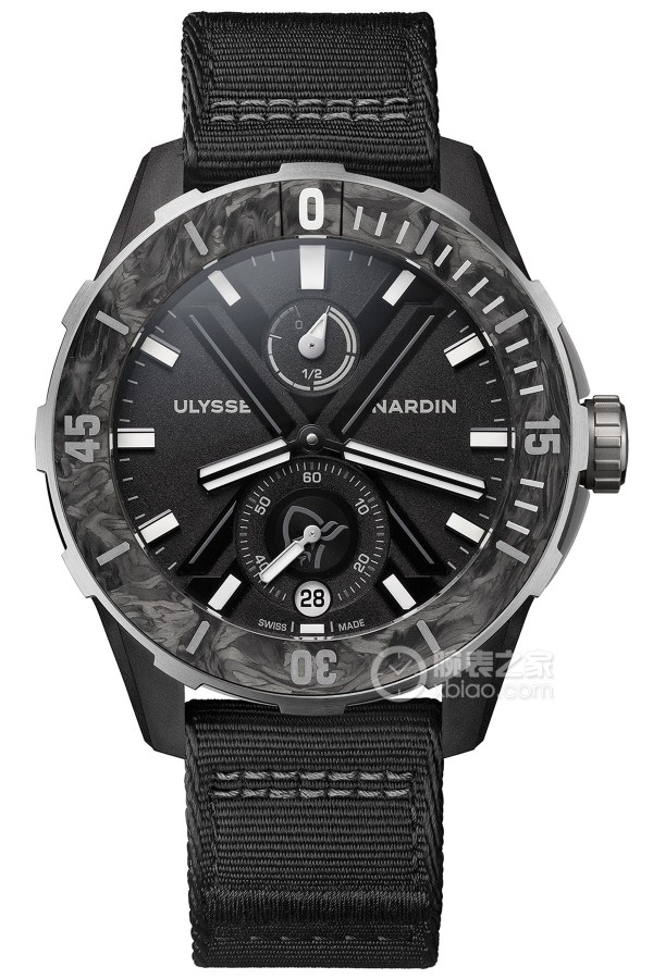 Ulysse Nardin Diver 1183-170LE-2A-ARC/0A Automatic mechanical movement; 80% of the case is made of recycled steel, 40% is Carbonium® carbocation material, and 60% is Nylo® polyamide material made from recycled fishing nets (case side); 44mm.