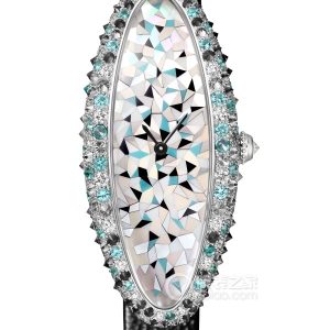 Cartier bathtub HPI01562 18k rhodium-plated white gold set with blue tourmaline, grey and black spinel, 47 x 20.72mm - Image 1